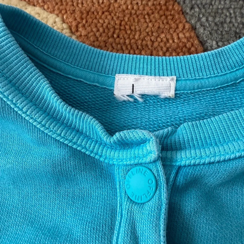 Offline by Aerie Throwback Snap Fleece Crewneck Sweatshirt Blue Cropped Size XXS
